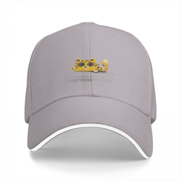 Black Baseball Cap With Cute Peeking Cat Graphic