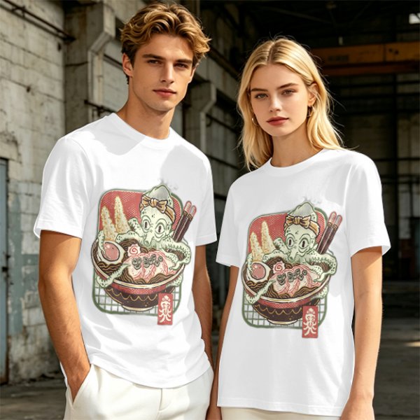 Olive T-Shirt With Octopus Chef In Ramen Bowl Graphic