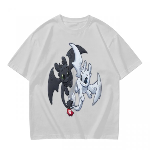 Olive T-Shirt Featuring Toothless and Light Fury Dragons