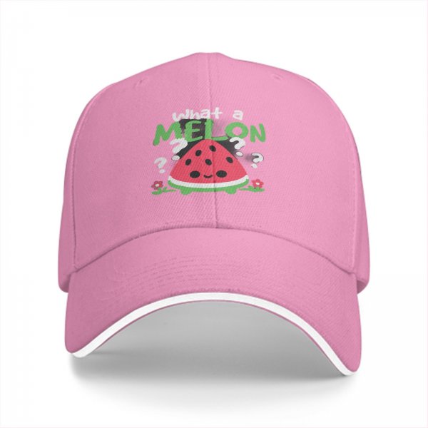 Black baseball cap with 'What a Melon' cute watermelon graphic