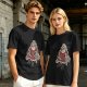 Olive T-shirt with Santa Claus on Skull Throne Graphic