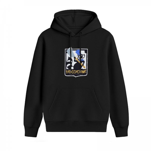 Black Hoodie With Raccoon Axe Graphic Print