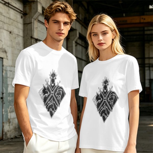 Olive T-Shirt With Four Animal Crest Graphic Design