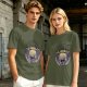 Olive Green T-Shirt with UFO Abducting Cow Graphic