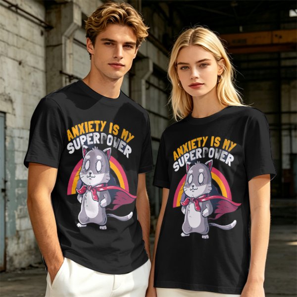 Anxiety Is My Superpower Cat Graphic T-Shirt