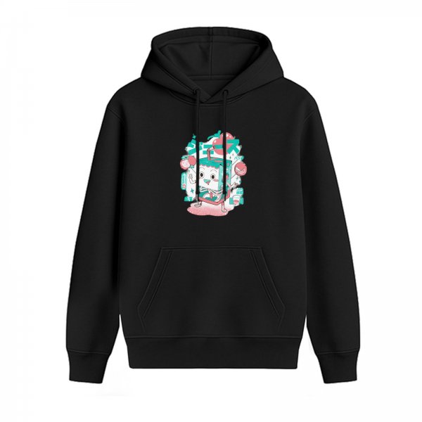 Black Hoodie With Cute Kawaii Strawberry Juice Box Character Print