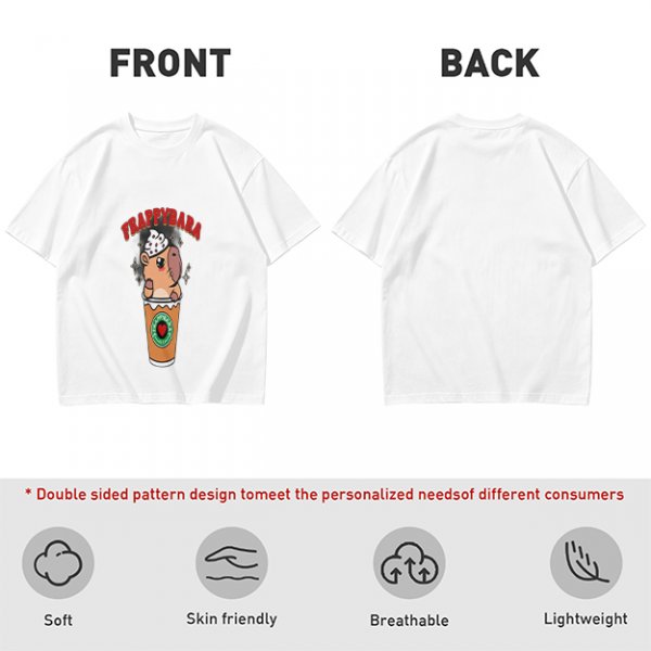 Olive T-Shirt With Capybara Frappuccino Graphic Print