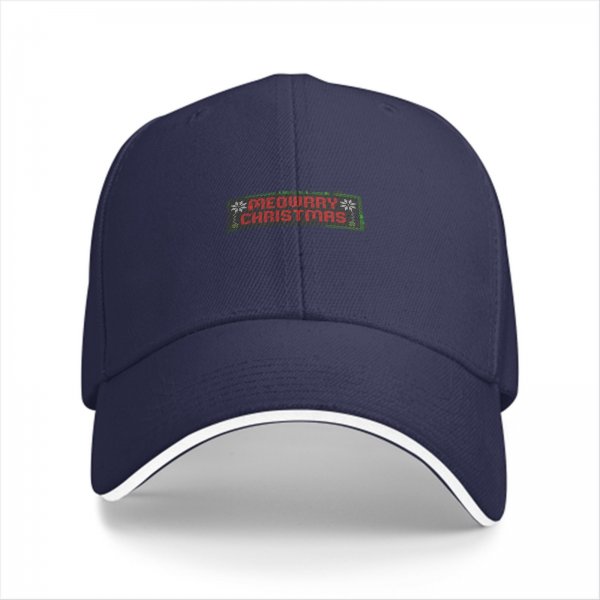 Black Baseball Cap With Meowy Christmas Festive Print