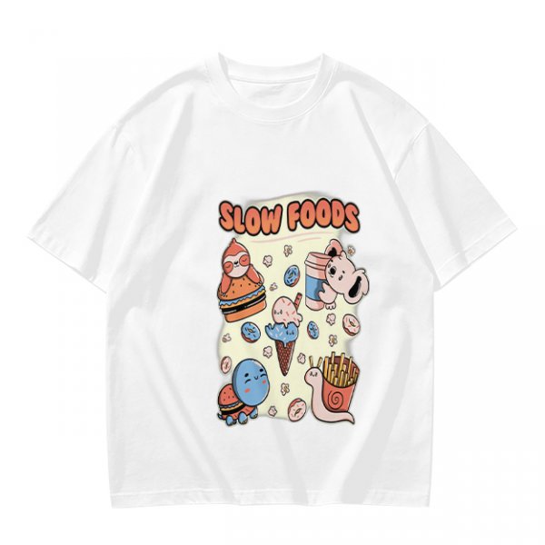 Olive green graphic t-shirt with slow foods animal fast food mashup print