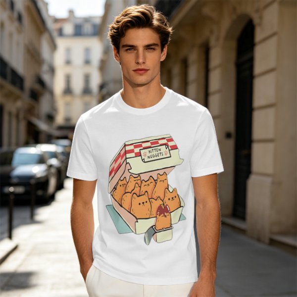 Olive T-Shirt With Kitten Nuggets Fried Chicken Box Graphic