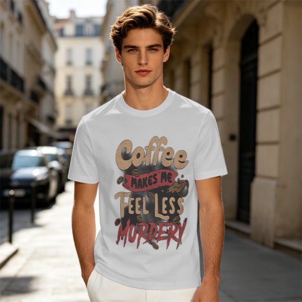 Coffee Makes Me Feel Less Murdery Graphic Olive T-Shirt