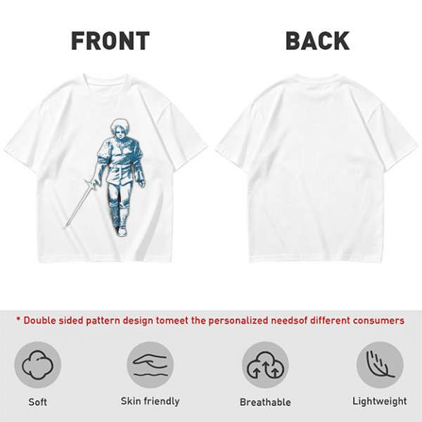 Olive T-shirt with Walking Swordsman Graphic Print