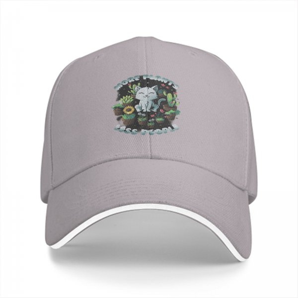 Black baseball cap with more plants less people cat and plant graphic
