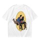 Olive T-shirt with Cartoon Chainsaw Action Character Print