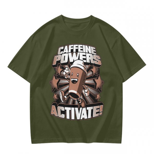 Caffeine Powers Activate! Cartoon Coffee T-Shirt Design