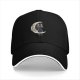Black Baseball Cap with Black Cat on Crescent Moon Design