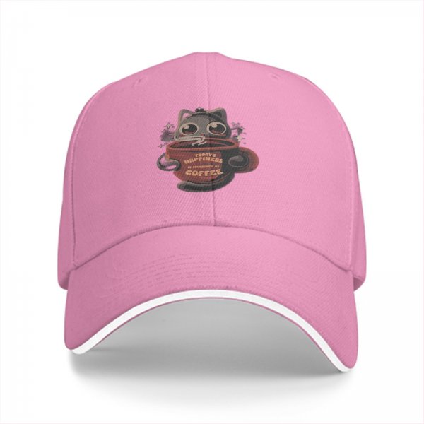Black Baseball Cap With Cute Cat Coffee Print For Cat And Coffee Lovers