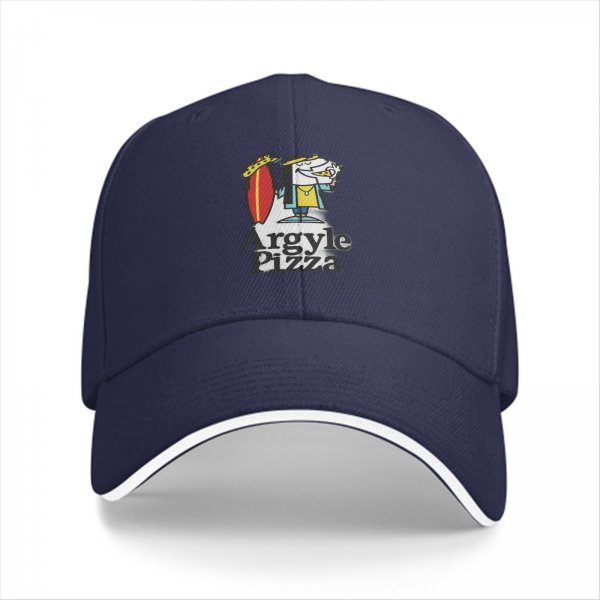 Black Baseball Cap with Argyle Pizza Cartoon Logo