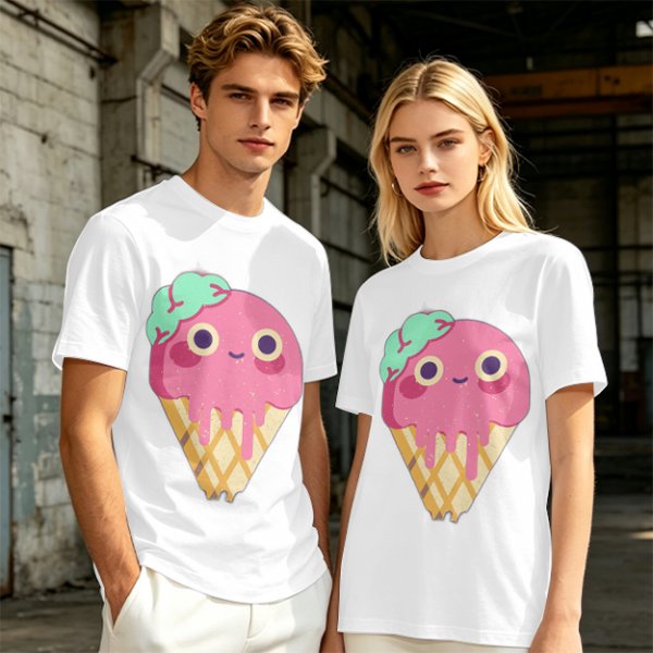 Olive T-Shirt With Cute Melting Pink Ice Cream Cone Graphic