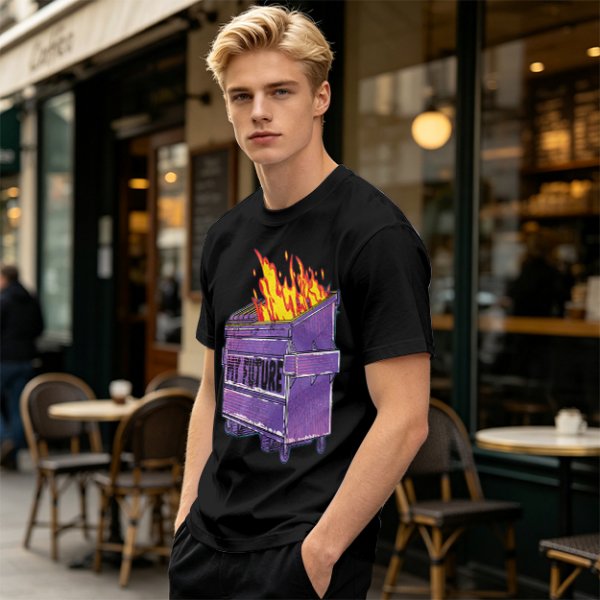 Olive T-Shirt With Burning Dumpster 'My Future' Graphic