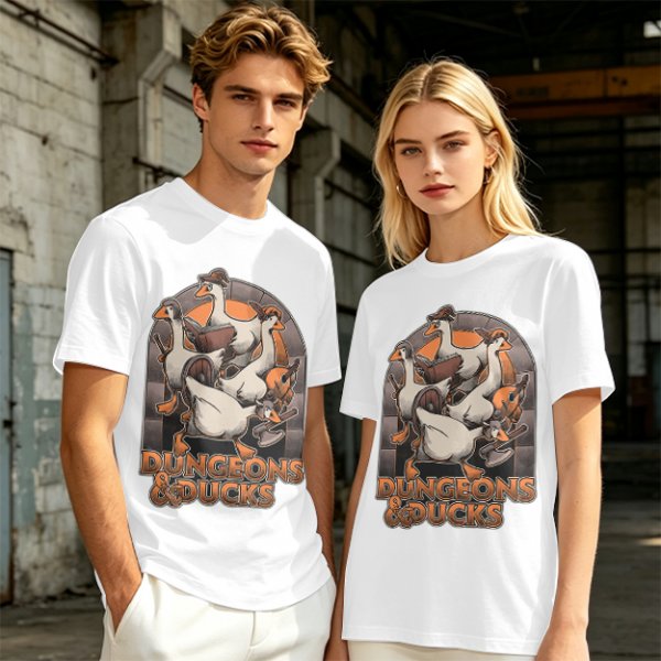 Dungeons & Ducks Fantasy Roleplaying Themed Graphic T-Shirt