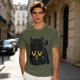 Olive T-Shirt with Relaxed Black Cat Graphic Design