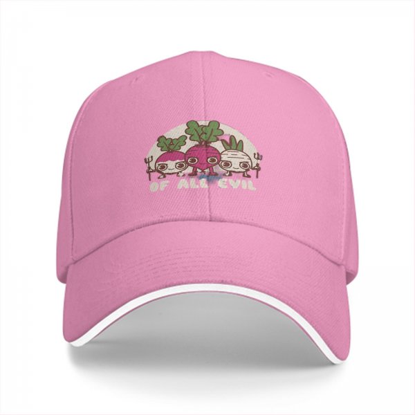 Black baseball cap with 'Of All Evil' radish devil graphic