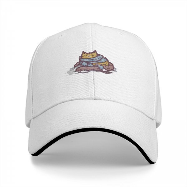 Black Baseball Cap With Cozy Sleeping Cat Graphic