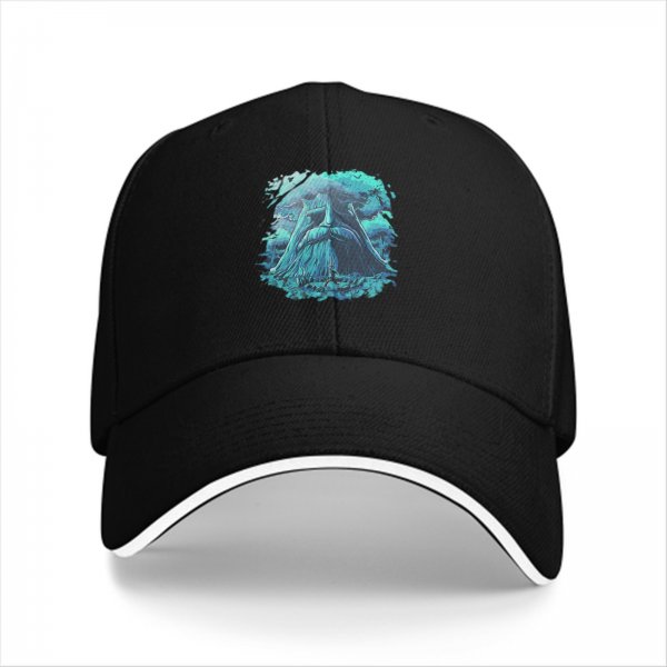 Black Baseball Cap With Turquoise Ancient Wise Man Face Art Print