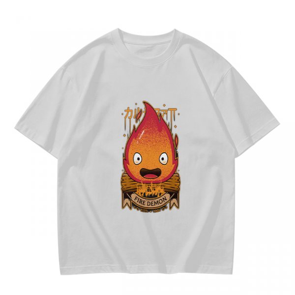 Olive t-shirt with Calcifer Fire Demon graphic print