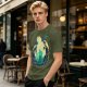 Anime Silhouette Graphic Olive Green Short Sleeve T-Shirt
