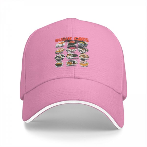 Black baseball cap with sushi cats graphic print