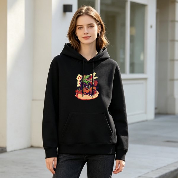 Black Hoodie With Monster Graphic Print