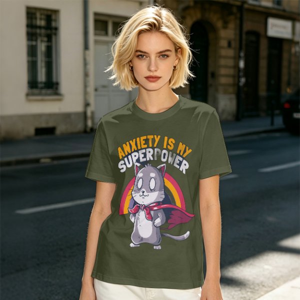 Anxiety Is My Superpower Cat Graphic T-Shirt