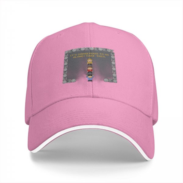 Black baseball cap with Zelda 'It's dangerous to go alone' pixel art design