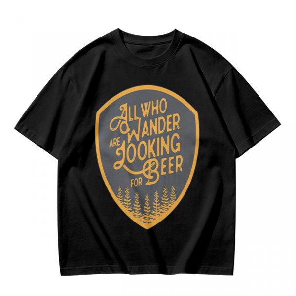 Olive T-Shirt With 'All Who Wander Are Looking For Beer' Graphic