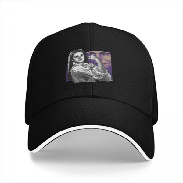 Black baseball cap with flexing woman and man face graphic