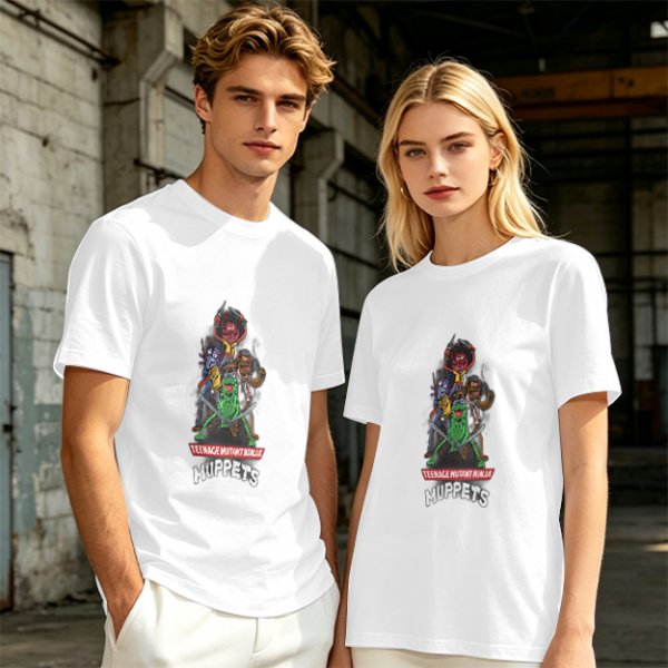 Olive T-Shirt with Teenage Mutant Ninja Muppets Graphic Print