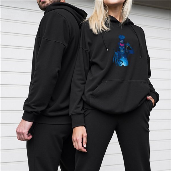 Black Hoodie With Blue Mystical Character Graphic Print