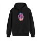 Black hoodie with colorful fantasy creature and traveler silhouette print