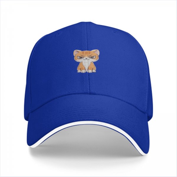 Black Baseball Cap With Grumpy Orange Kitten Graphic