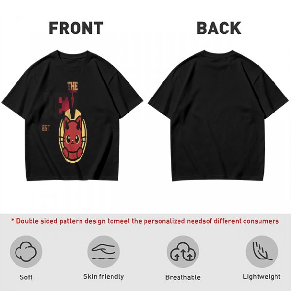 Olive T-Shirt with Red Devil Cat Graphic and The Dev Print