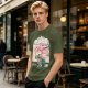 Olive green t-shirt with cherry blossom festival dog character print