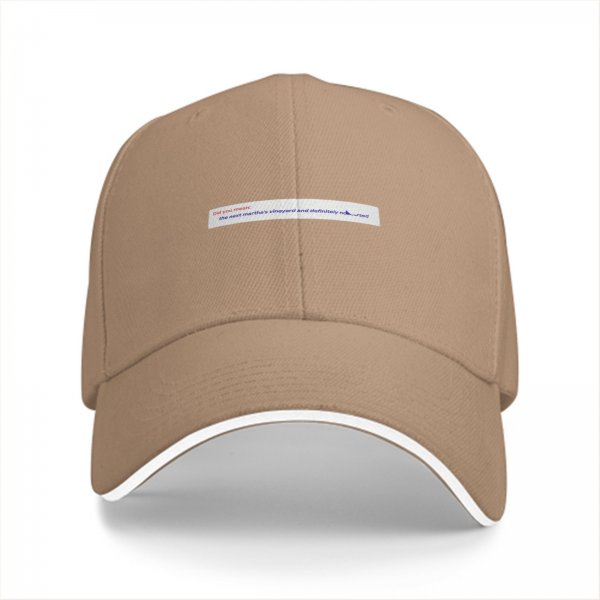 Black baseball cap with small text graphic on front panel