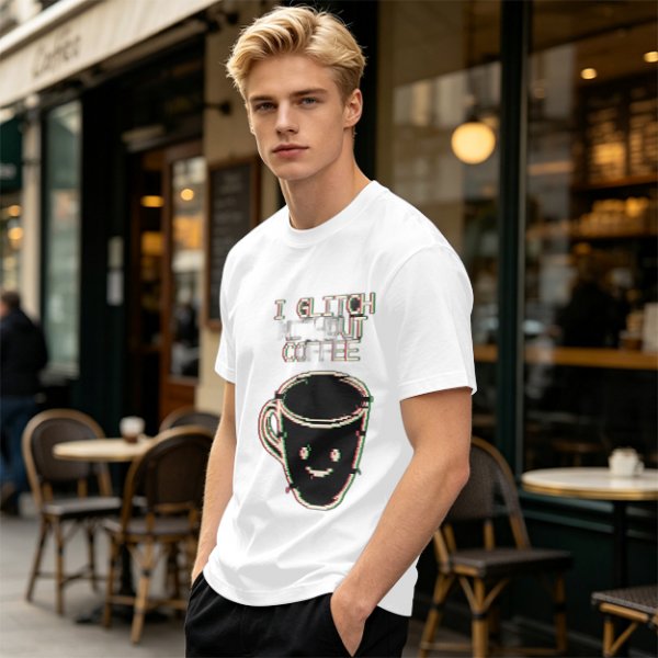 Olive Glitch Coffee Themed Graphic T-Shirt
