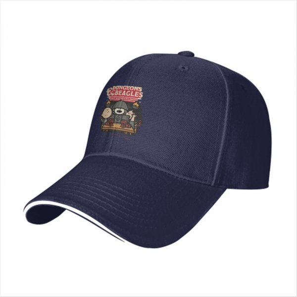 Black baseball cap with Dungeons Beagles tabletop gaming graphic