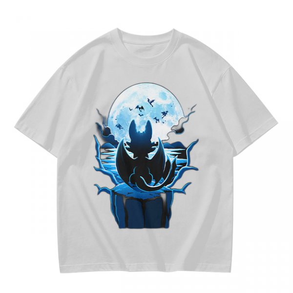 Olive T-Shirt Featuring Dragon Silhouette Under Full Moon