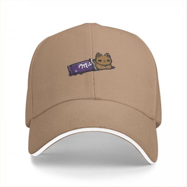 Black baseball cap with chocolate cat graphic design