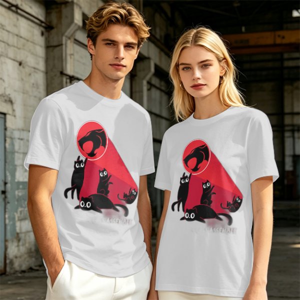 Olive T-Shirt With Black Cats And Red Panther Signal Graphic