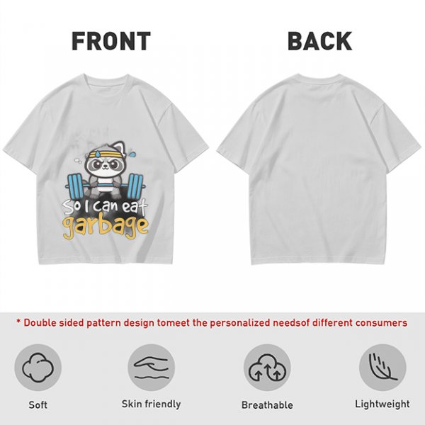 Olive T-Shirt with Raccoon Lifting Weights 'So I Can Eat Garbage' Print